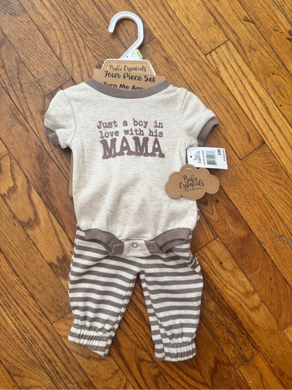 Baby Essentials Beige and Brown 'Just a boy in love with his MAMA' 4-Piece Set